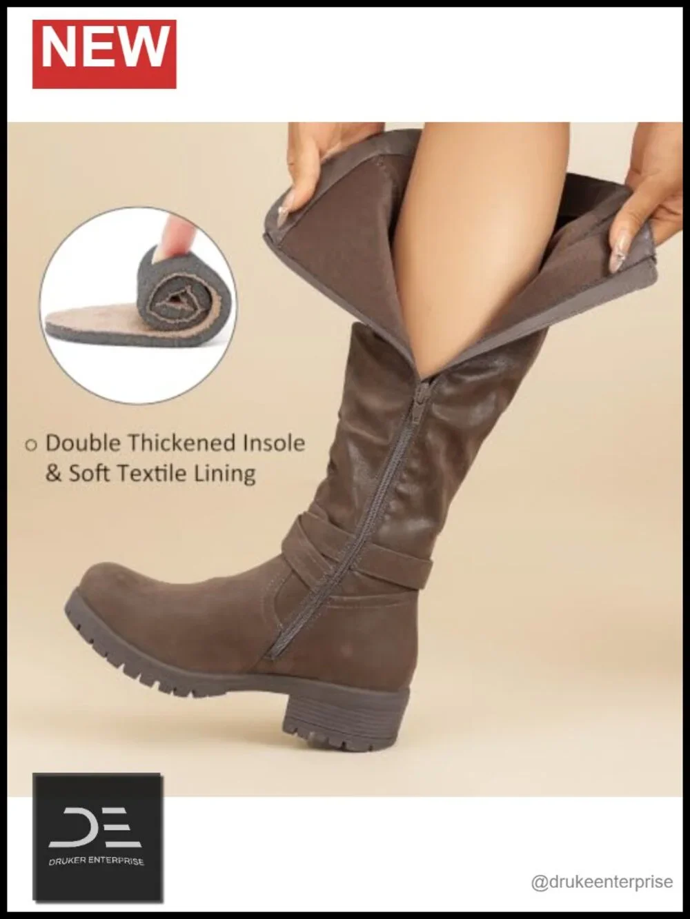 Women's Knee High Slouchy Faux Leather Boots Side Zipper Round Toe